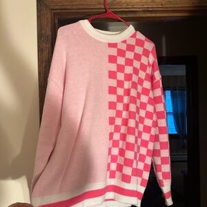 Stylish Pink Checkered Women's Sweater